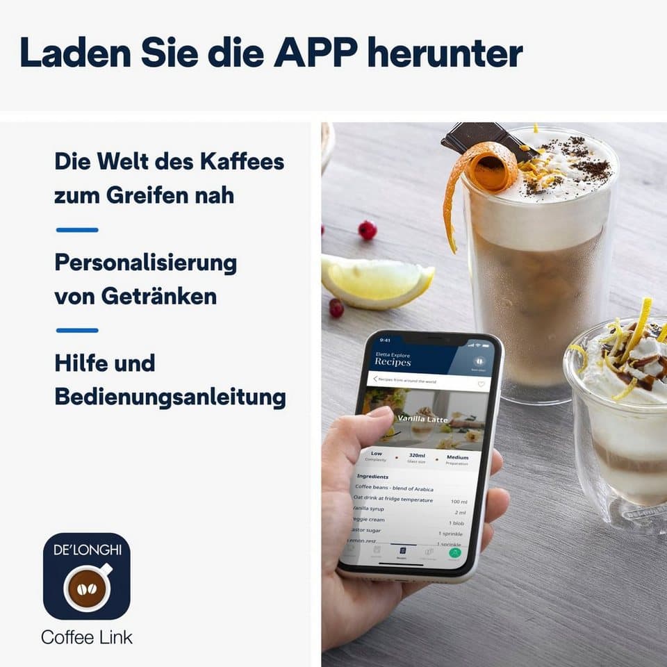 De'Longhi Kaffeevollautomat Eletta Explore Cold Brew ECAM450.86.T - 100 Rezepte (App), heiß & kalt, Cold Brew in unter 5 Minuten inkl. 3,5" Touch-Display & To-Go Funktion - Thumbnail 8