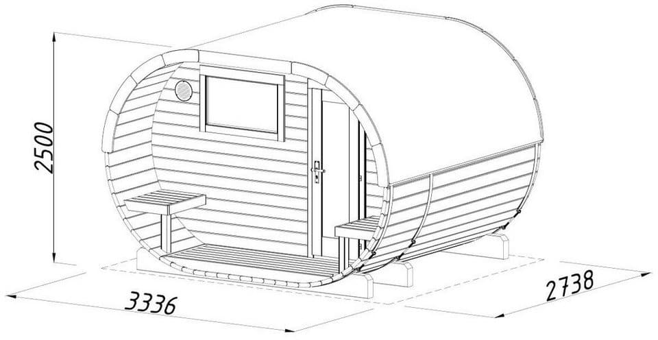 Palmako Fasssauna, BxTxH: 333 x 273 x 250 cm, 4,2 mm, 1,3 + 1,5 m², BxT: 333 x 273 cm - Thumbnail 5