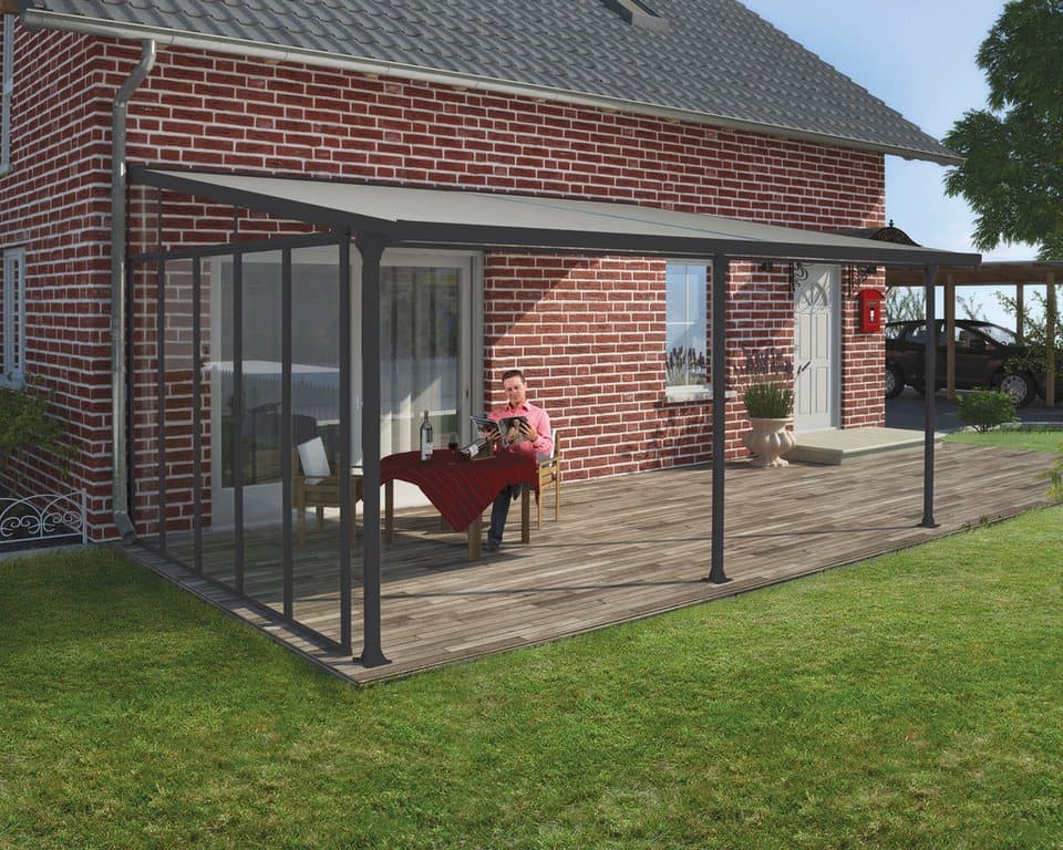 Palram - Canopia Terrassendach-Seitenwand, Alu Anthrazit Paneel Klar, BxH: 319x260/305 cm - Bild 1
