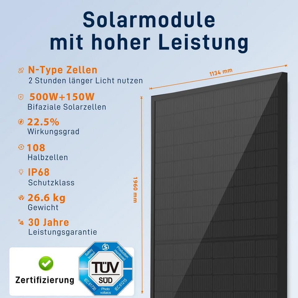 SolarMars Balkonkraftwerk mit Speicher 2000W Anker Solix Solarbank 3 E2700 Pro, 2000 W, Monokristallin, (mit optionaler BP2700 Erweiterungsakku und Halterung), mit intelligenter KI zur dynamischen Überwachung des Stromverbrauchs - Thumbnail 9