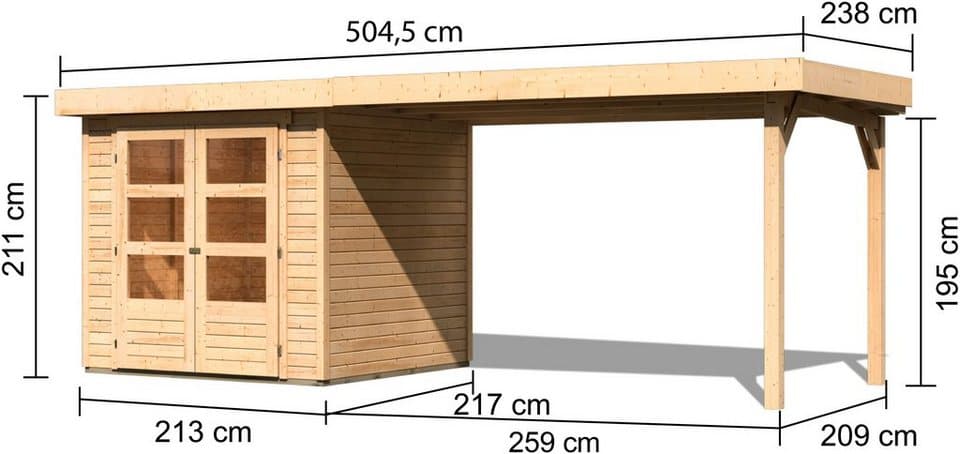 Karibu Gartenhaus Arnis, BxT: 242x238 cm, (Set), mit Anbaudach 2,80 m Breite - Thumbnail 7