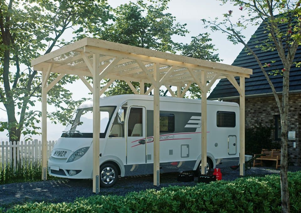 KONIFERA Einzelcarport Neptun II, BxT: 344x650 cm, 352 cm Einfahrtshöhe, für Wohnmobile, Leimholz naturbelassen, PET-Flachdach lichtdurchlässig