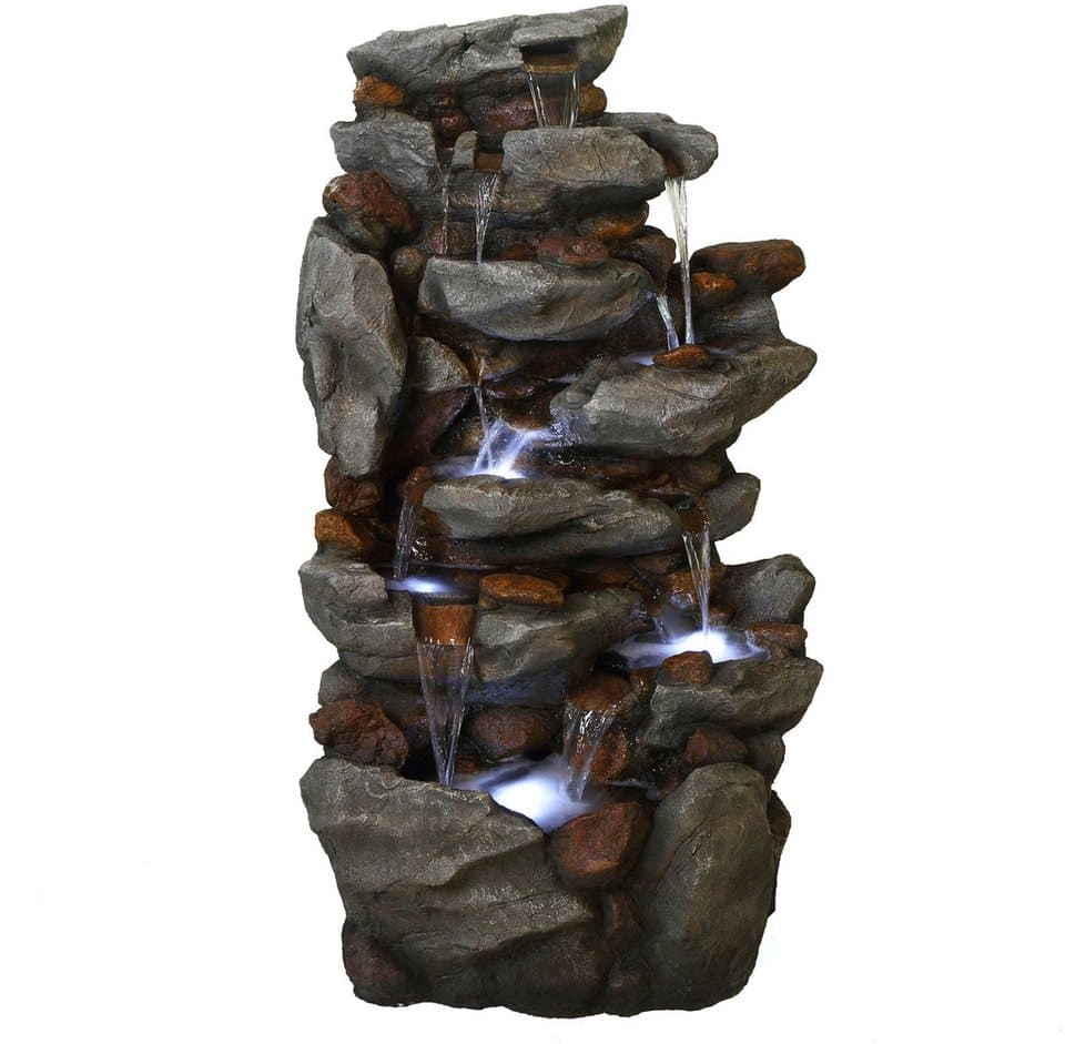 AcquaArte Gartenbrunnen Wasserfall BONORVA, Komplettset mit LED-Beleuchtung, Pumpe und Anschlussmaterial