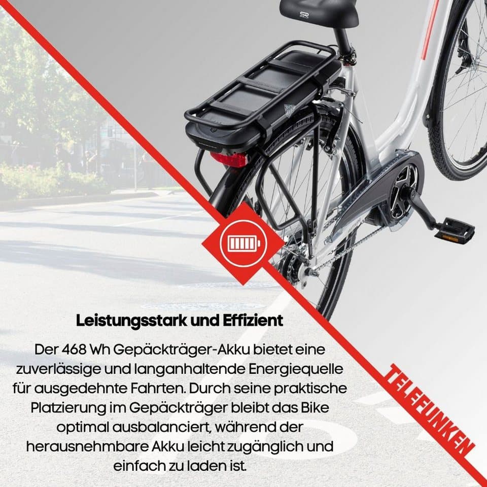 Telefunken E-Bike Cityrad Multitalent RC890, 7 Gang Shimano Nexus Schaltwerk, Mittelmotor, 468 Wh, Pedelec, Elektrofahrrad für Damen u. Herren - Thumbnail 6