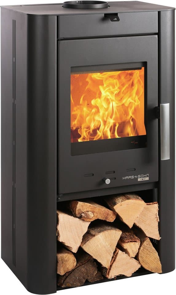 Haas + Sohn Kaminofen PRUNUS II Stahl tief-schwarz, mit Holzfach, 6,4 kW, Zeitbrand - Bild 1