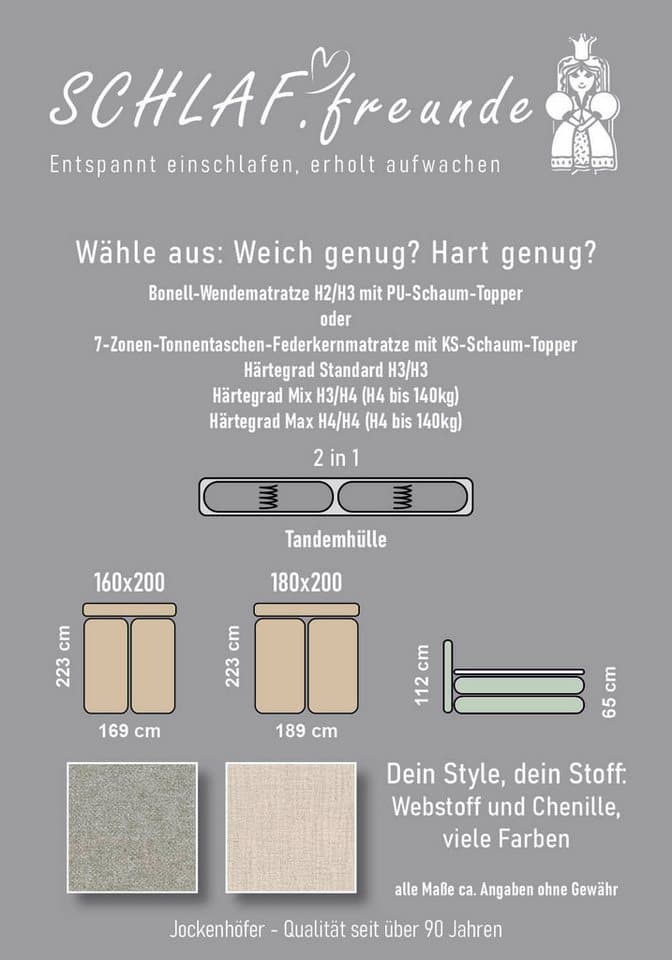 Jockenhöfer Gruppe Boxspringbett "Carla", wahlweise mit oder ohne Bettkasten, inkl. 4 Kissen, erhältlich in den Breiten 160 & 180cm - Thumbnail 5