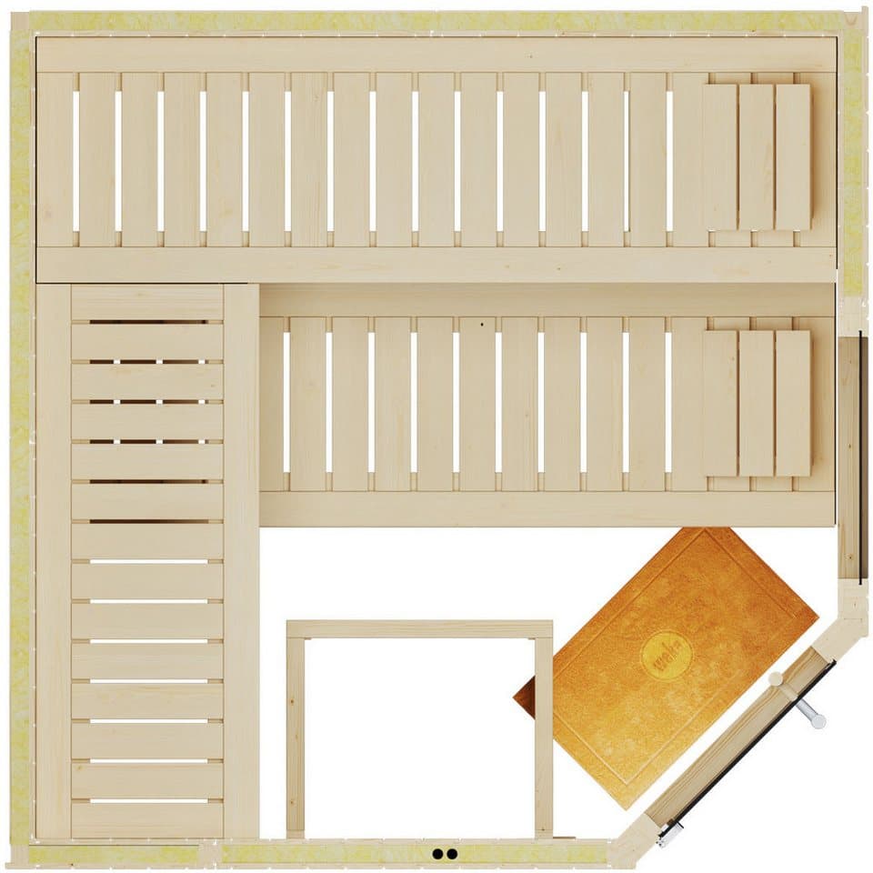 weka Sauna Element-Ecksauna VARBERG 3, BxTxH: 194 x 194 x 199 cm, 38 mm, vorgefertigte Elemente, moderne Ganzglastür, bodenl. Fensterelement - Thumbnail 6