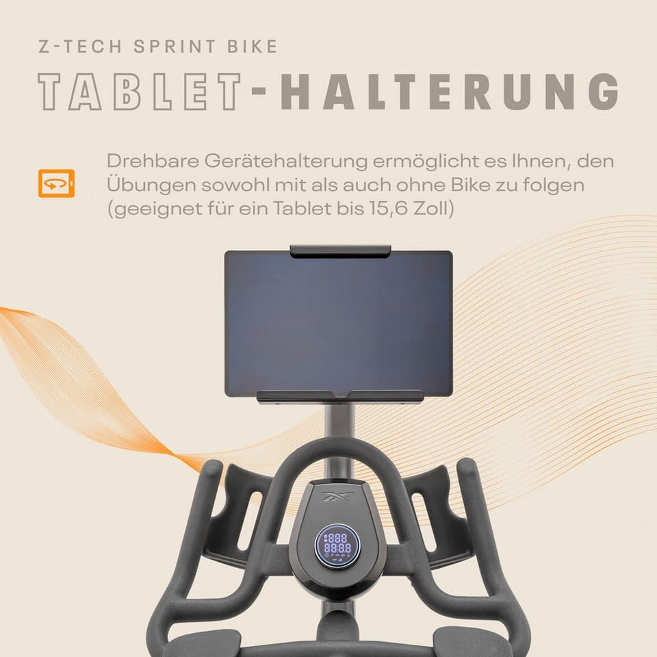 Reebok Speedbike Z-Tech Speedbike (mit Tablet-Halterung), 150 kg max. Benutzergewicht, Fahrrad, 50 Widerstandsstufen - Thumbnail 25