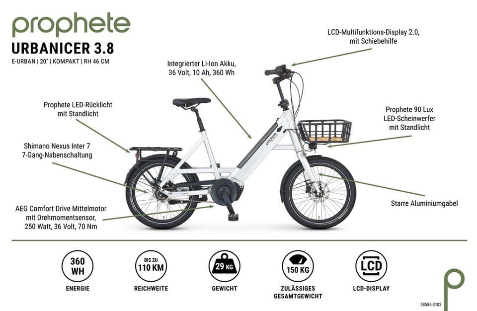 Prophete E-Bike Cityrad Urbanicer 3.8, 7 Gang Shimano Nexus Schaltwerk, Nabenschaltung, Mittelmotor, 360 Wh, Pedelec, Elektrofahrrad für Damen und Herren - Thumbnail 21