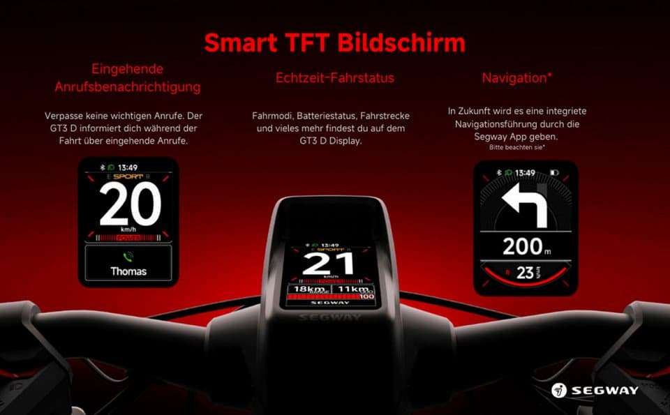 Segway E-Scooter GT3 D, 700 W, 20 km/h, (Smart TFT Display, 2400W, 11-Zoll Reifen, IPX6), mit Straßenzulassung, 95 km Eco Modus Reichweite, 150 kg Tragfähigkeit - Thumbnail 3