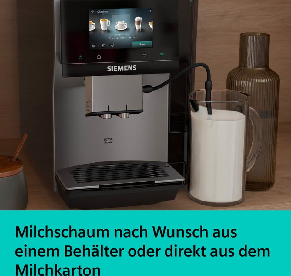 SIEMENS Kaffeevollautomat EQ700 TP725ET7, inkl. Thermo-Kaffeebecher, XL-Getränke, 20 Favoriten, farbiges Full-Touch-Display, Doppeltassenfunktion, sehr leise, silber - Thumbnail 11