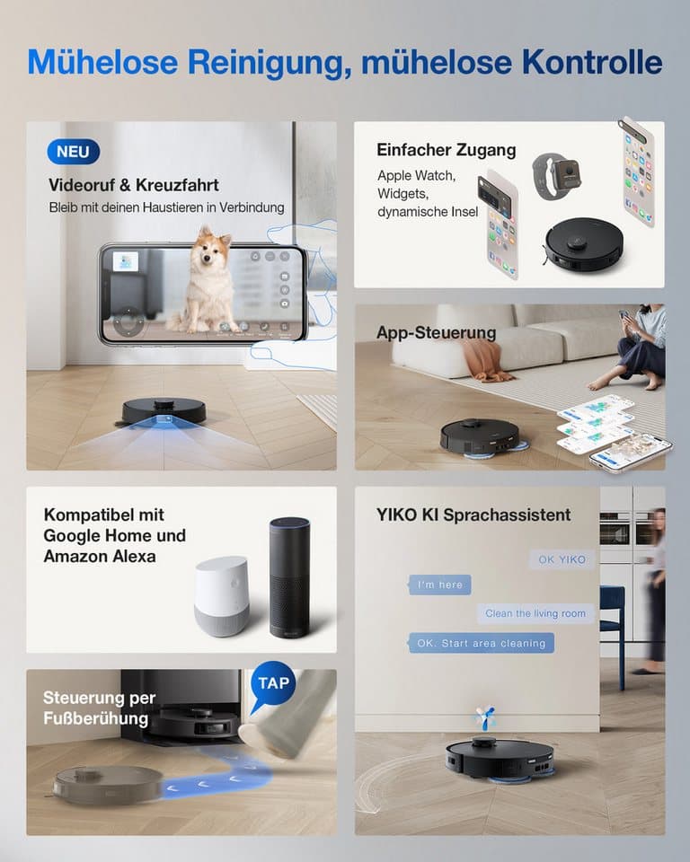 ECOVACS Saugroboter mit Wischfunktion, ECOVACS DEEBOT T30S PRO OMNI, 60 W, 11.000PA, OMNI Station, Mopphebesystem, Adaptive Kantenreinigung - Thumbnail 20