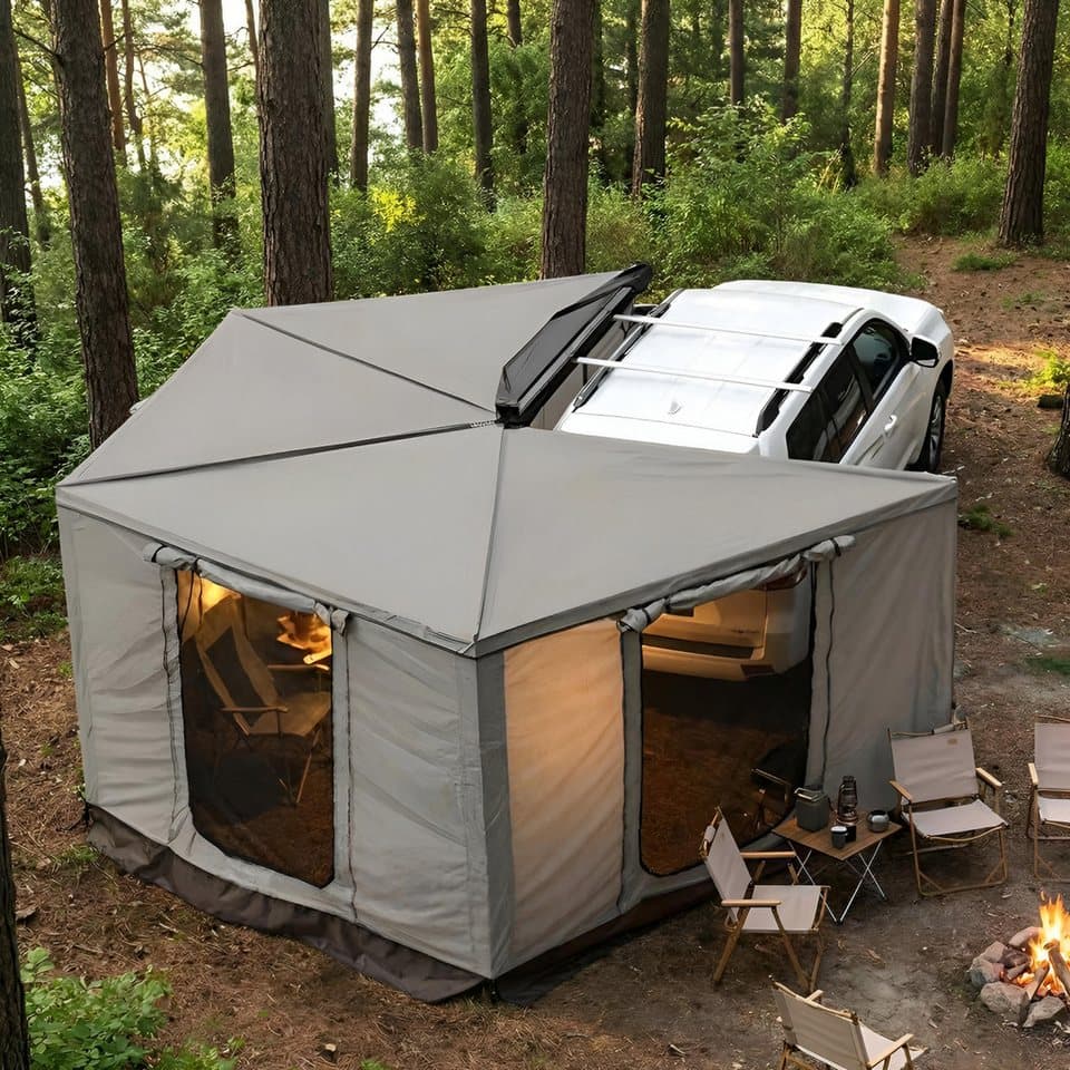 TZIpower Markisenvorzelt 270° Khaki Grau Automarkise/Zelt mit Vorzelt 200x200cm oder 250x200cm - Thumbnail 7