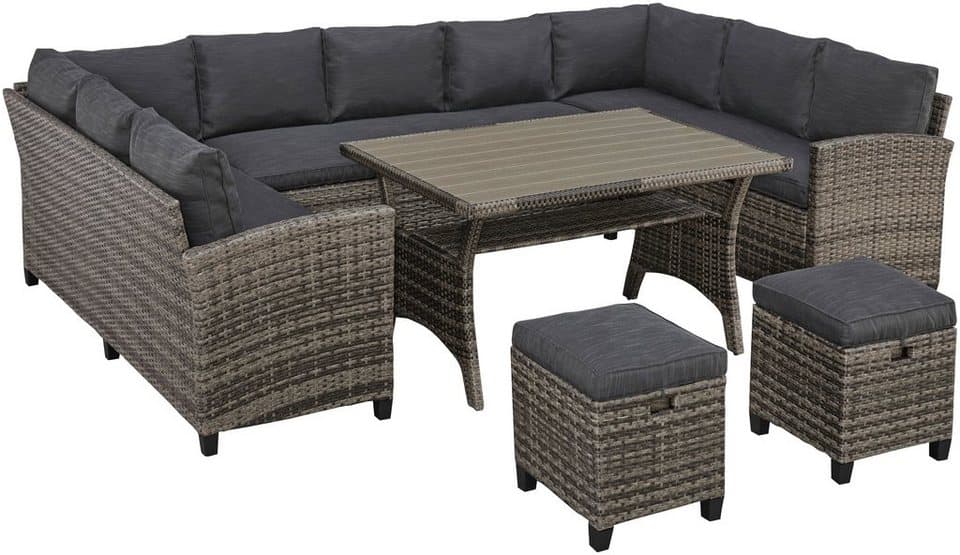 KONIFERA Gartenlounge-Set Rotterdam, (Set, 20-tlg., 3x 3er Sofa, 2x Hocker, 1x Tisch 120x82x67cm, inkl. Auflagen), Polyrattan, Stahl, Tischplatte aus Nonwood - Thumbnail 2