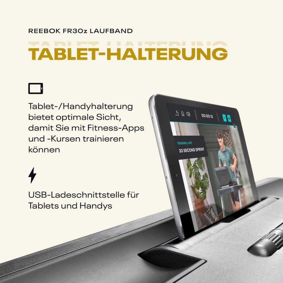 Reebok Laufband FR30z Floatride (mit integriertem Ventilator und Tablet-Halterung, Bluetooth), bis max. 20 km/h, mit Steigung, 150 kg max. Benutzergewicht - Thumbnail 18