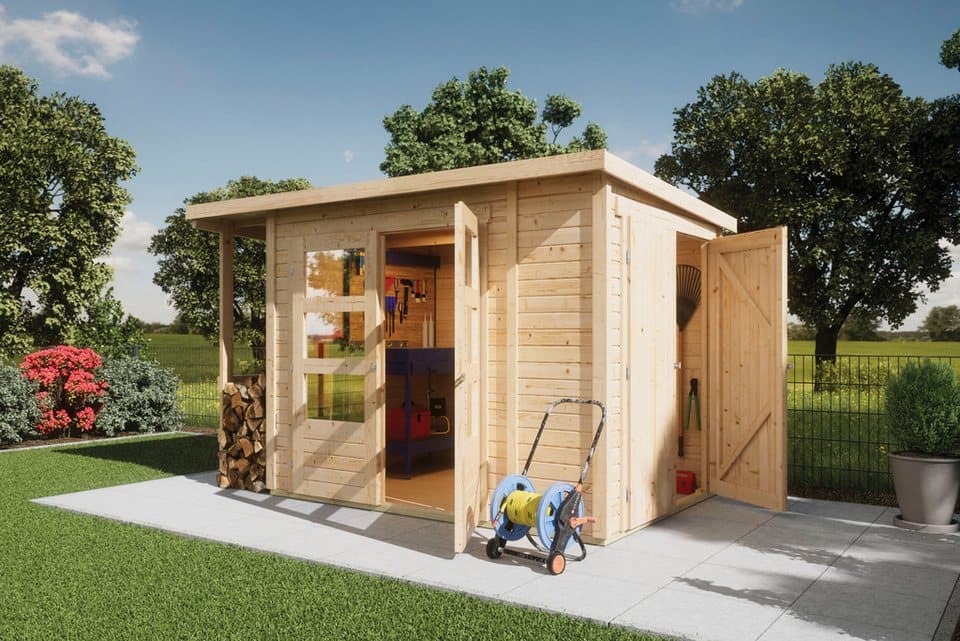 Karibu Gartenhaus Multifunktionshaus 1 Pultdach, BxT: 300x186,5 cm, naturbelassen oder terragrau, Made in Germany - Bild 1