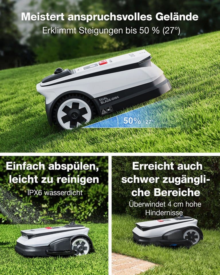 ECOVACS Rasenmähroboter GOAT A1600 LiDAR PRO, bis 1600 m² Rasenfläche, (Mäheffizienz von 400 m²/h, Trimmer (8500 rpm), Dual-LiDAR Navigation, leistungsstarker 32-V Energieplattform - Thumbnail 7