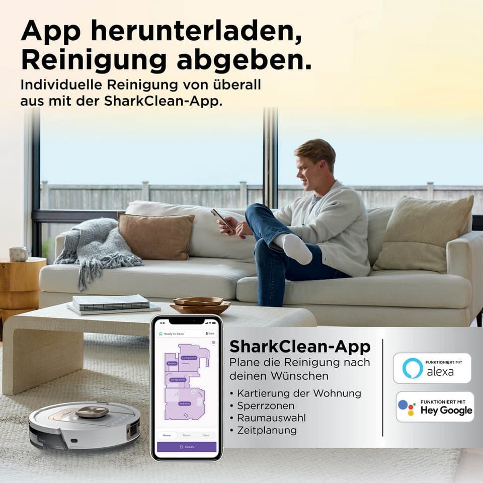 Shark Saugroboter Shark ThermaCharged PowerDetect Saugroboter RV2900XEEUWH, 650 W, beutellos, beheizte Basisstation verwendet 85°C heißes Wasser und 80°C warme Luft - Thumbnail 3