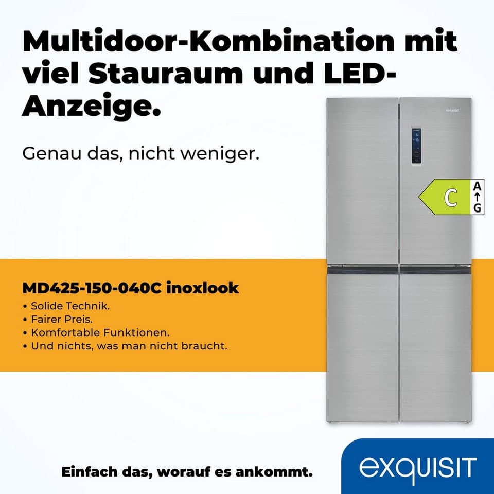 exquisit Multi Door MD425-150-040C inoxlook, 180 cm hoch, 79 cm breit - Thumbnail 3