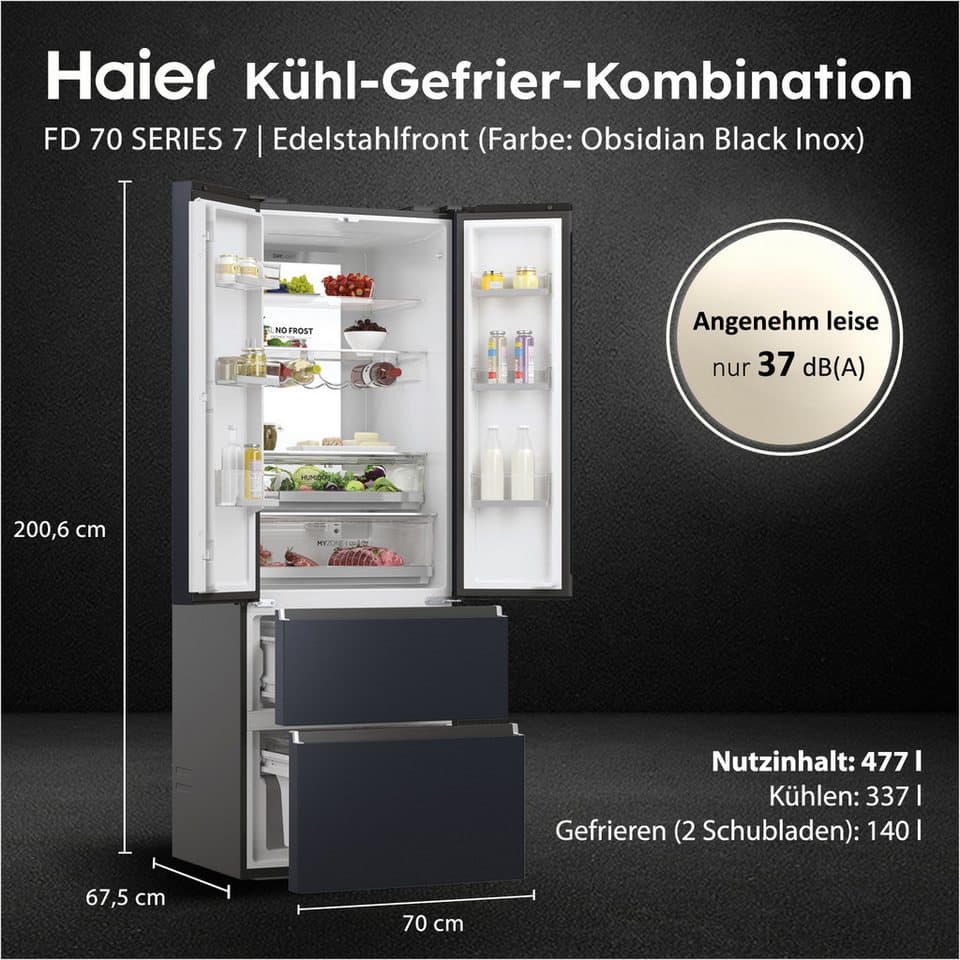 Haier French Door French Door 70 HFW7720ENMB, 200,6 cm hoch, 70 cm breit, 201 cm hoch, 70 cm breit, Easy Access-Gefrierschubladen - Thumbnail 2