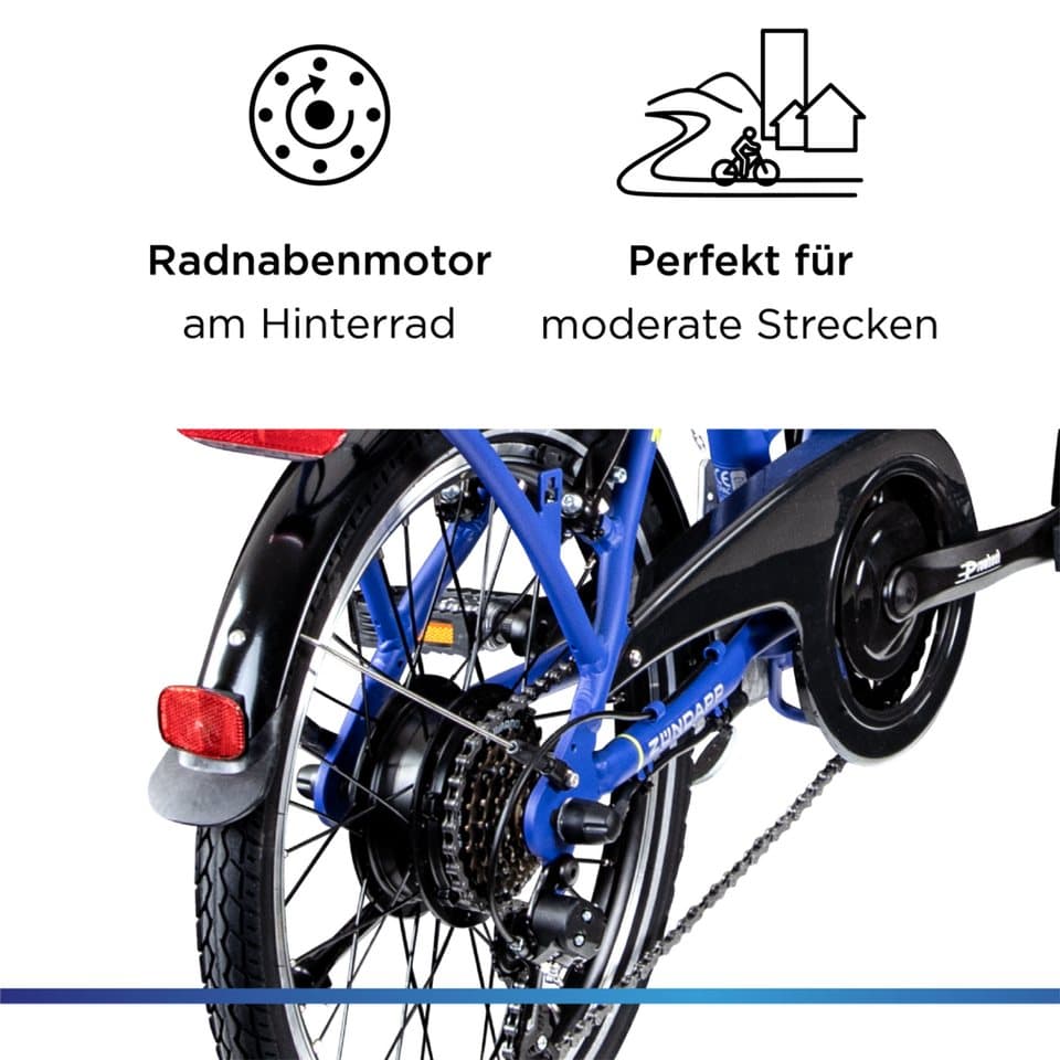 Zündapp E-Bike Klapprad Z101, 6 Gang Shimano Tourney Schaltwerk, Kettenschaltung, Heckmotor, 270 Wh, Pedelec, Elektrofahrrad für Damen u. Herren - Thumbnail 5