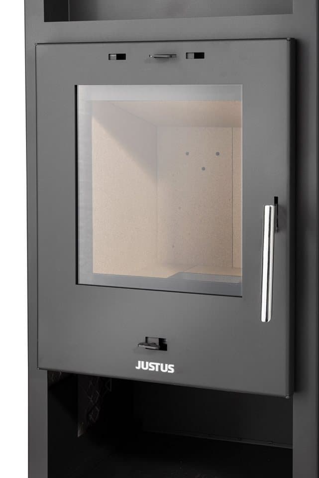 JUSTUS Kaminofen »Texas« Specksteinkeramik Korpus Stahl Schwarz, 6 kW, Zeitbrand, Keramikkacheln, Tee- und Holzfach - Thumbnail 6