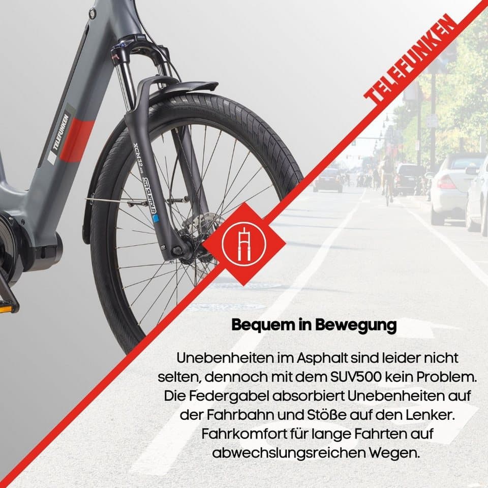 Telefunken E-Bike Cityrad SUV500, 7 Gang Shimano, Kettenschaltung, Mittelmotor, 468 Wh, (27,5 Zoll, Straßenzulassung, Scheibenbremsen), Pedelec, Elektrofahrrad für Damen u. Herren - Thumbnail 8