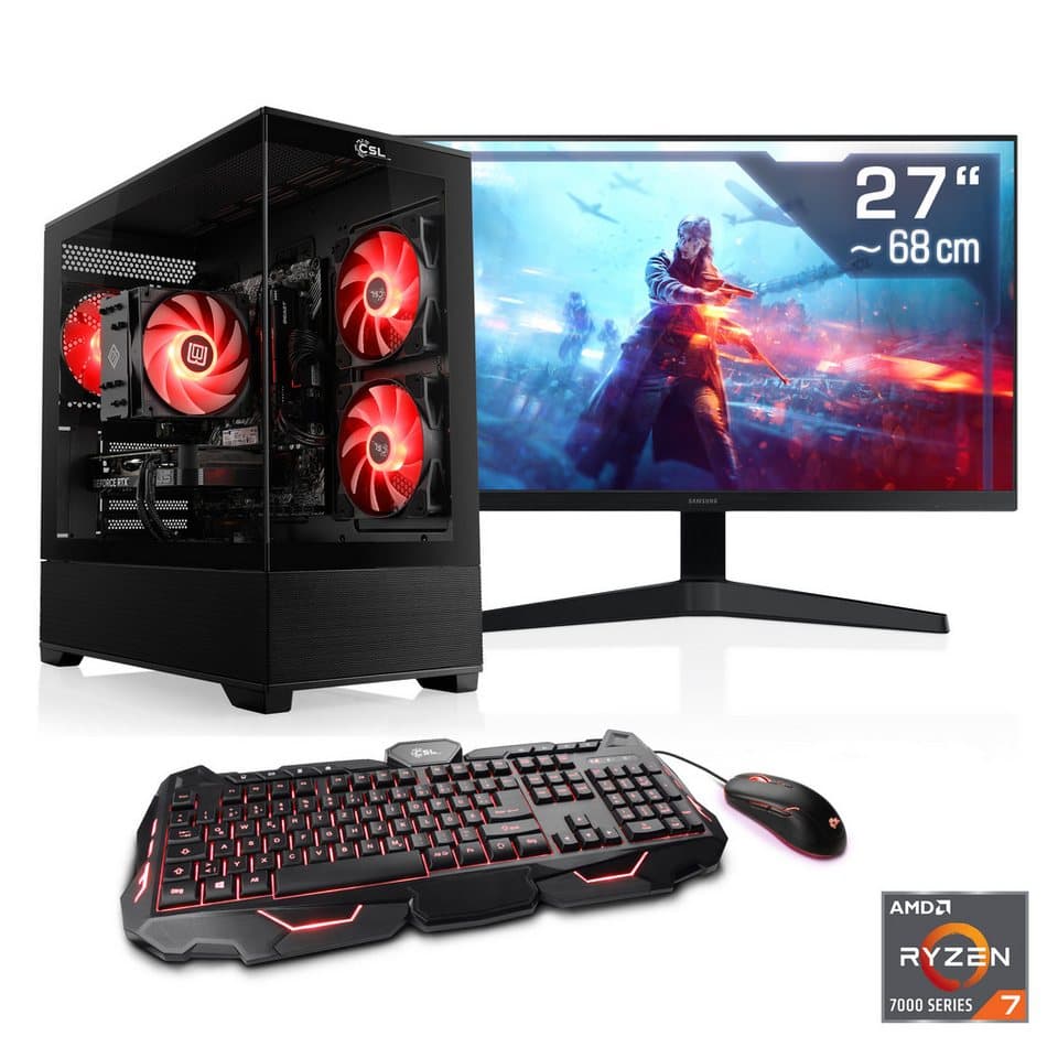 CSL AeroVision V24421 Gaming-PC-Komplettsystem (27", AMD Ryzen 7 7800X3D, GeForce RTX 5070, 32 GB RAM, 2000 GB SSD) - Bild 1
