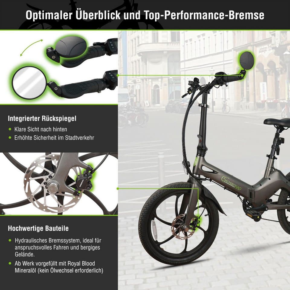 SachsenRAD E-Bike Faltrad F11 Pro MagPuma mit Transporttasche, 6 Gang Shimano, Kettenschaltung, Heckmotor, 360 Wh, mit Transporttasche, Rückspiegel, gefederte Sattelstütze - Thumbnail 9
