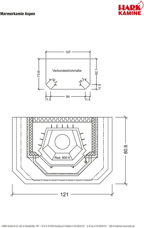 HARK Kaminbausätze »Aspen echter Mamor natur-weiß«, 8 kW, Zeitbrand, Aufbaumaterial bis Raumhöhe 250cm inkl. - Thumbnail 4