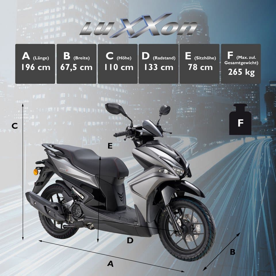 Luxxon Motorroller MaXXity 2 125, E5+, grau, 125 ccm, 85 km/h, Euro 5+, USB zum Laden externer Geräte (5V) - Thumbnail 7