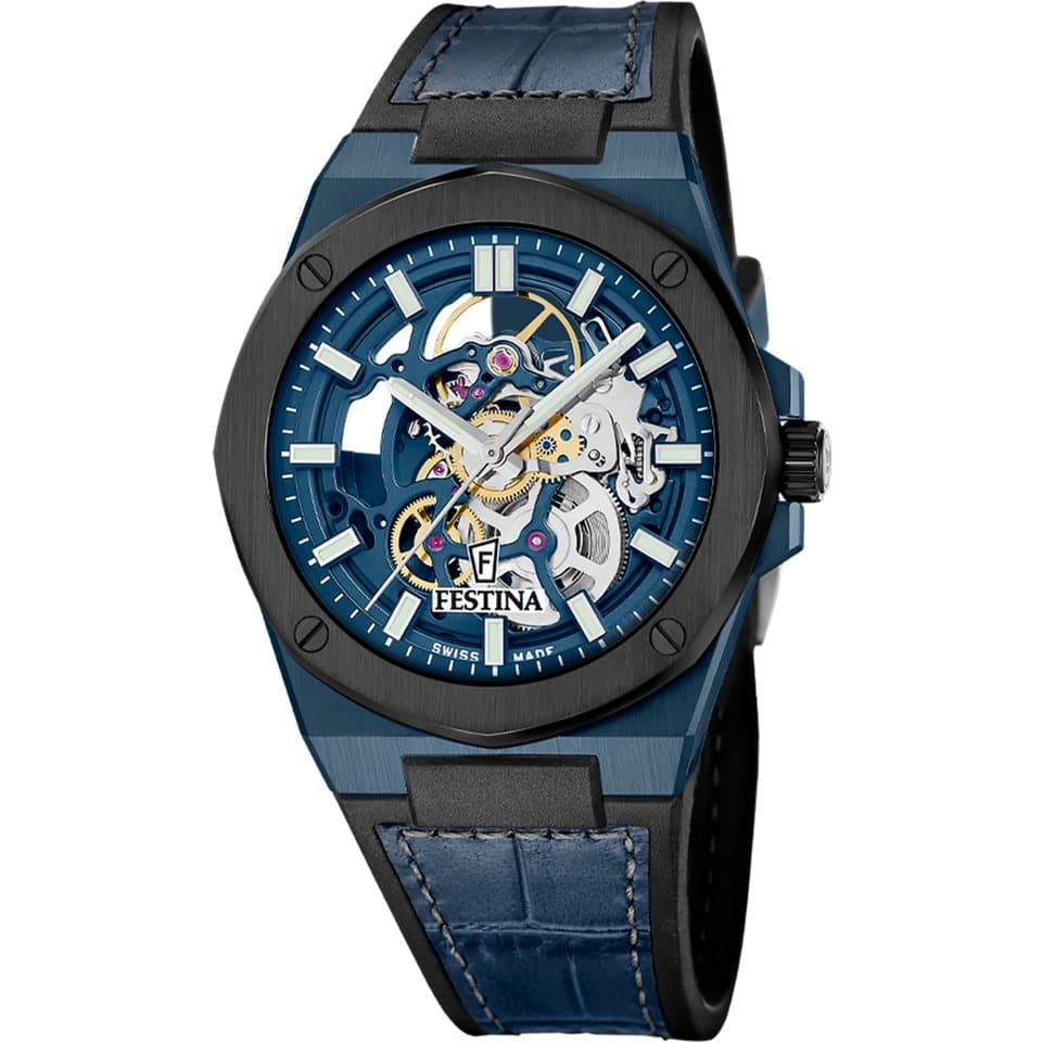 Festina Automatikuhr Automatic F22011_1, Armbanduhr, Herrenuhr, Swiss Made, Mechanische Uhr, Lederarmband