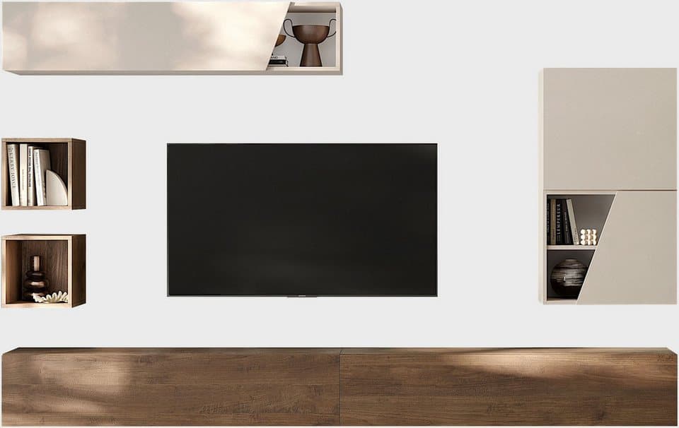 Home affaire Wohnwand Infinity, 6tlg. Breite 276 cm, moderne Mediawand, (6-St), (2x Lowboard hängend, 2x Hängewürfel, Hängeschrank, Würfelregal Set) - Bild 1