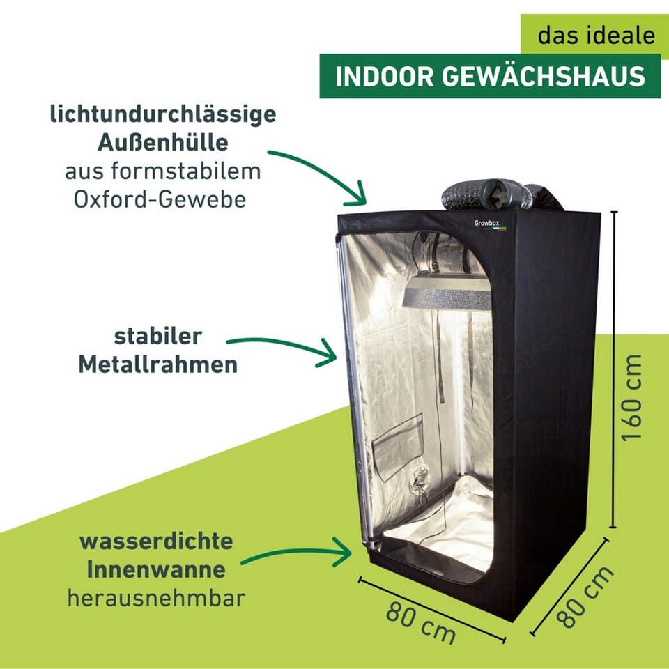 Windhager Gewächshaus Indoor, Growbox komplettes Starterset, Zuchtzelt für Pflanzen, Anbaufläche 0,64 m², 80 x 80 x 160 cm, schwarz - Thumbnail 11