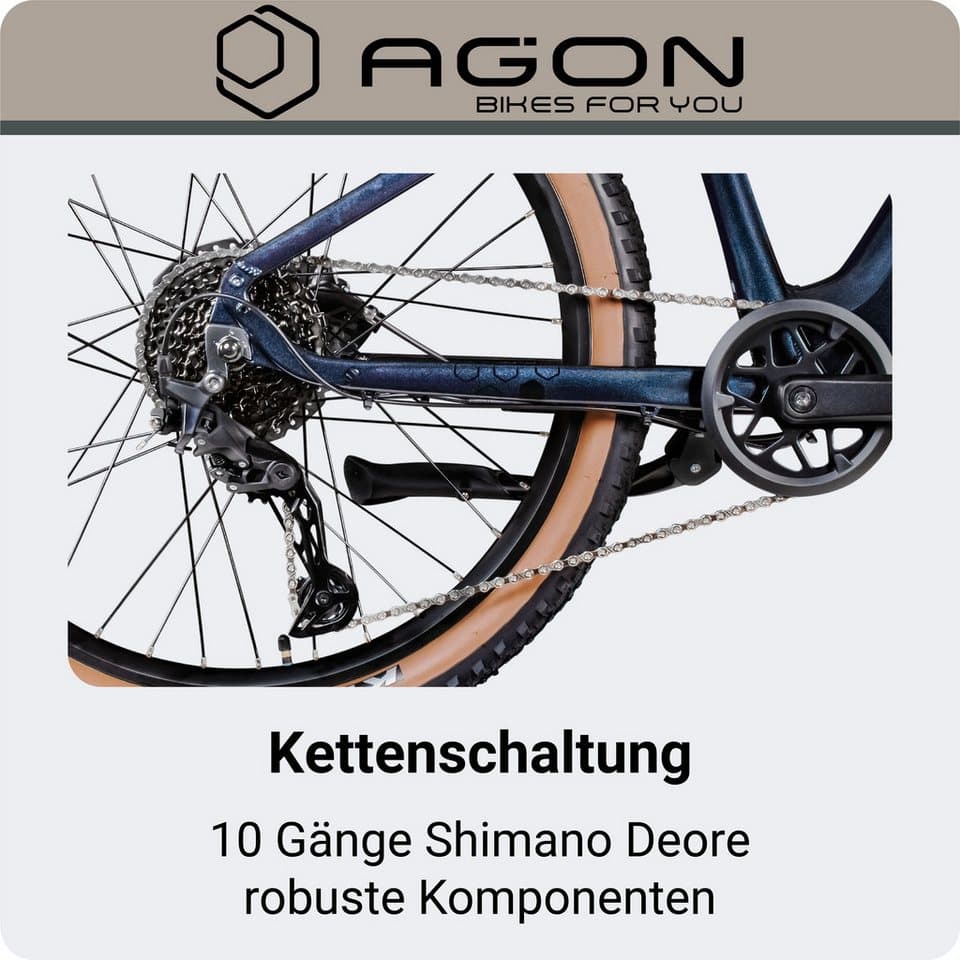 AGON E-Bike Mountainbike Alpha, 10 Gang Shimano Deore SGS T6000 Schaltwerk, Kettenschaltung, Heckmotor, 540 Wh, Pedelec, Elektrofahrrad für Damen u. Herren, MTB - Thumbnail 6
