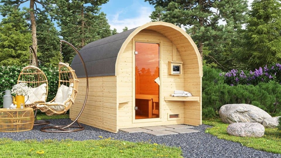 Karibu Fasssauna Fasshaus 2, BxTxH: 219 x 295 x 229 cm, 40 mm, (Set, 2-St) Ofen 9 KW externe Strg easy - Thumbnail 15