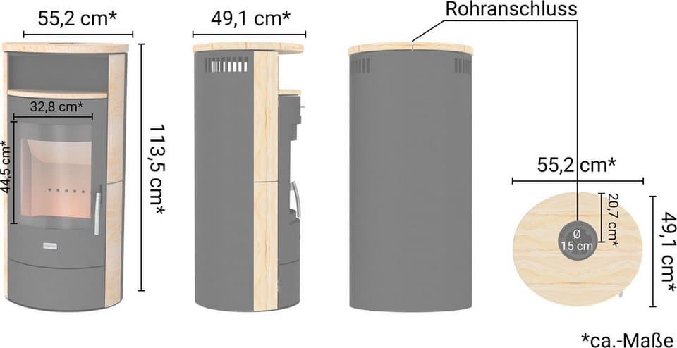 Hanseatic Kaminofen »Piacenza Sandstein«, Exklusiv, Lieferung bis ins Wohnzimmer, 6 kW, Zeitbrand, mit verriegelbarer Holzlagerfachtür - Thumbnail 8