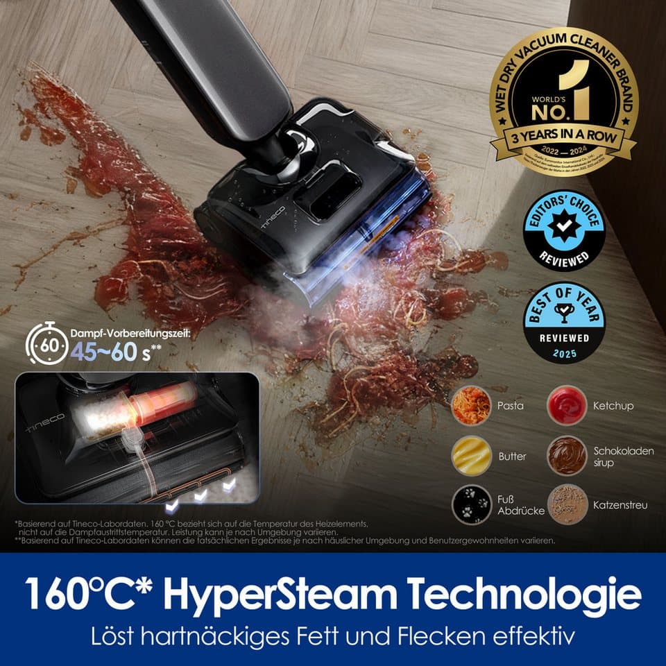 Tineco Nass-Trocken-Sauger FLOOR ONE S9 Artist Steam Pro, Dampfreiniger mit 160°C Dampfreinigung, 285 W, 22kPA Saugleistung, Selbstantrieb, 90 Minuten - Thumbnail 2