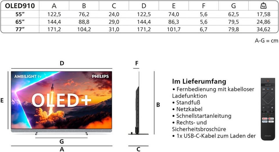 Philips 55OLED910/12 OLED-Fernseher (139 cm/55 Zoll, 4K Ultra HD, Smart-TV, Google TV, Ambilight, P5 AI, Bowers & Wilkins, Dolby Vision, Google TV, Gaming) - Thumbnail 20