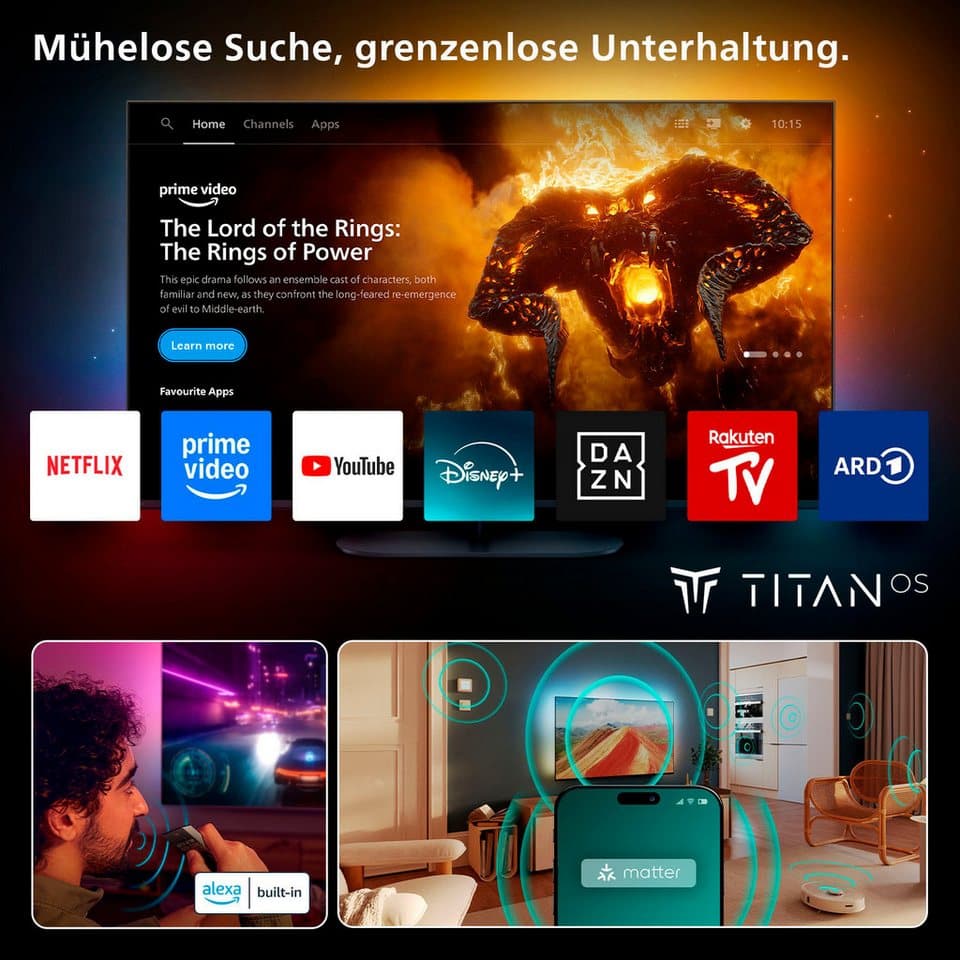 Philips 65MLED950/12 LED-Fernseher (164 cm/65 Zoll, 4K Ultra HD, Smart-TV, Ambilight Plus, P5 AI, Dolby Vision & Atmos, FreeSync Premium Pro) - Thumbnail 5