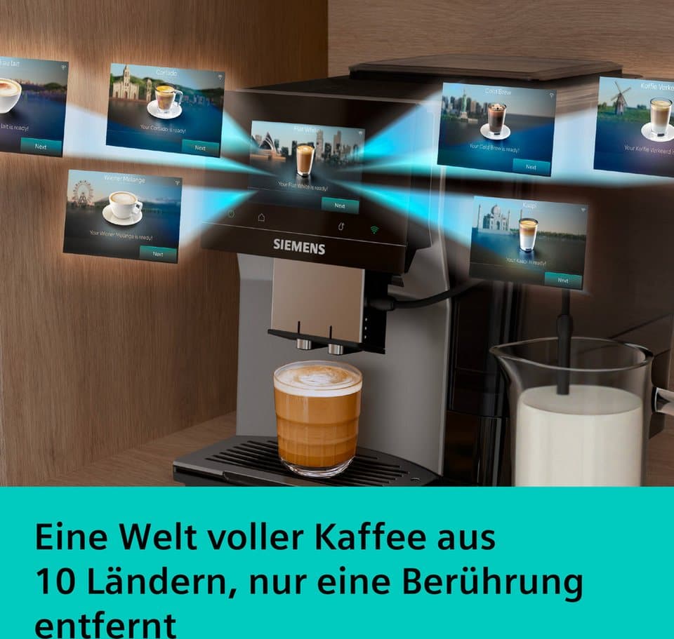 SIEMENS Kaffeevollautomat EQ700 TP725ET7, inkl. Thermo-Kaffeebecher, XL-Getränke, 20 Favoriten, farbiges Full-Touch-Display, Doppeltassenfunktion, sehr leise, silber - Thumbnail 2