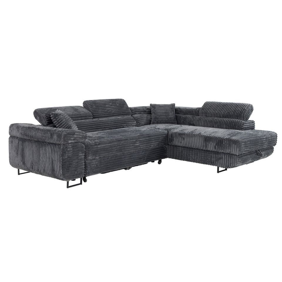M-Punkt24 Ecksofa MIAMI TILIA, Cordstoff Grau Anthrazit, Ottomane rechts oder links, Kopfteilverstellung, Bettkasten - Bild 1