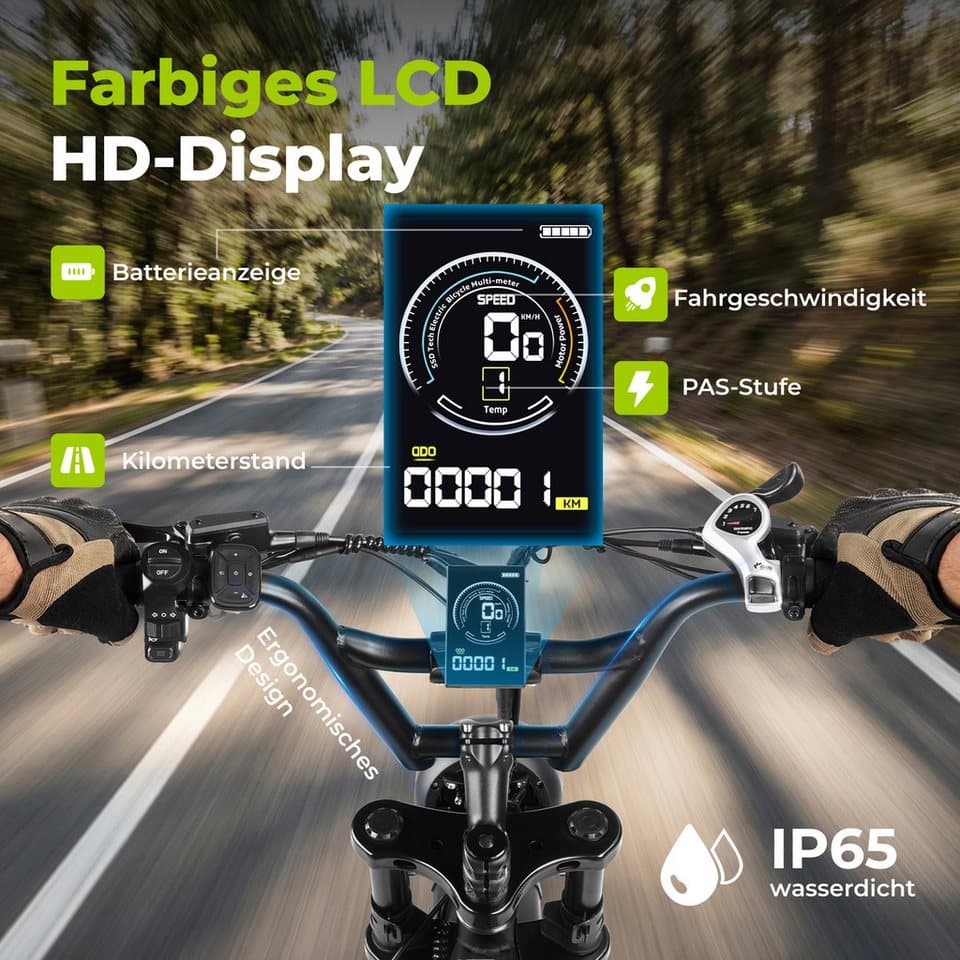 Vankel E-Bike Cityrad E6-2.0 Elektrofahrrad 20” x 4 Damen u. Herren Pedelec 720Wh Max.108KM, 7 Gang Shimano, Kettenschaltung, Heckmotor, 720 Wh, (mit Akku-Schlüssel, Beleuchtungsset, mit Akku-Ladegerät, mit Werkzeug), Pedelec, Elektrofahrrad E-Mountainbike für Erwachsene, E-bikes - Thumbnail 6