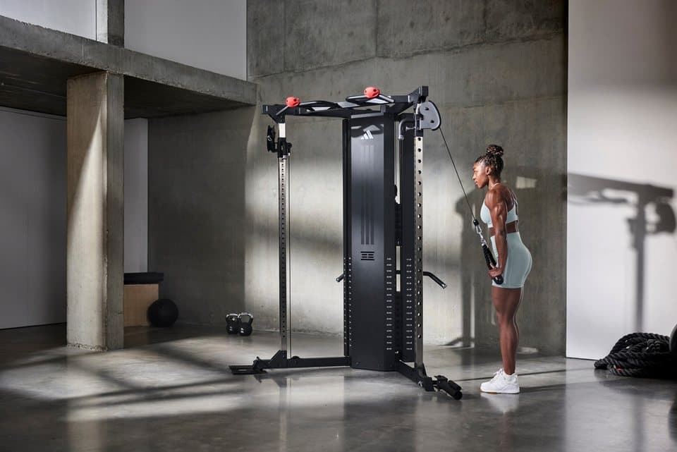 adidas Performance Trainingsstation adidas Cable Crossover - Kabelzugstation mit Rack, 2 Gewichtsblöcke, 2×80 kg Kabelzug, Rack, 40-fach verstellbar & Landmineen) - Thumbnail 14