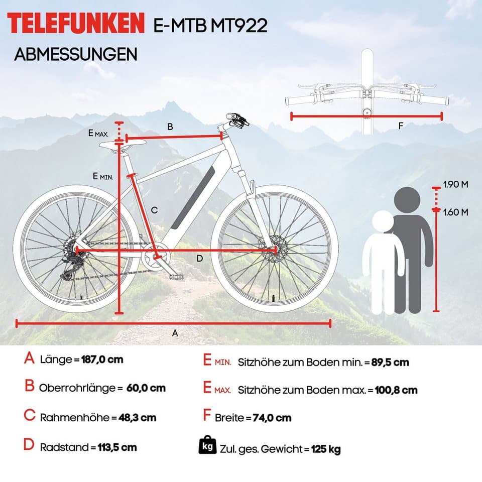 Telefunken E-Bike Mountainbike Aufsteiger MT922, 7 Gang Shimano TY300D Schaltwerk, Kettenschaltung, Heckmotor, 489,6 Wh, Pedelec, Elektrofahrrad, Damen u. Herren, E-MTB, Mountainbike, 29 Zoll - Thumbnail 10