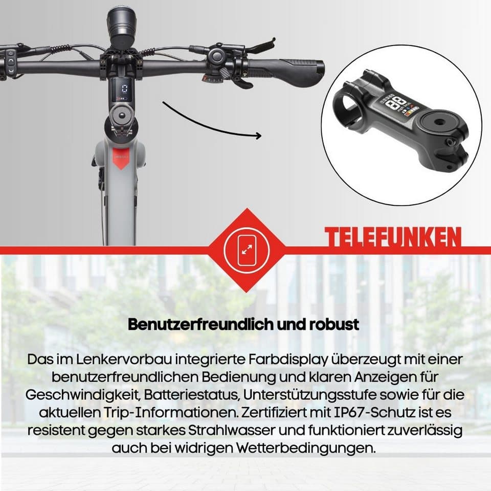 Telefunken E-Bike Cityrad UH200, 7 Gang Shimano, Kettenschaltung, Heckmotor, 475,2 Wh, (28 Zoll, Straßenzulassung, Scheibenbremsen, leichtes E-Bike ca. 20 kg), Pedelec, Elektrofahrrad für Herren u. Damen, Urbanbike - Thumbnail 9
