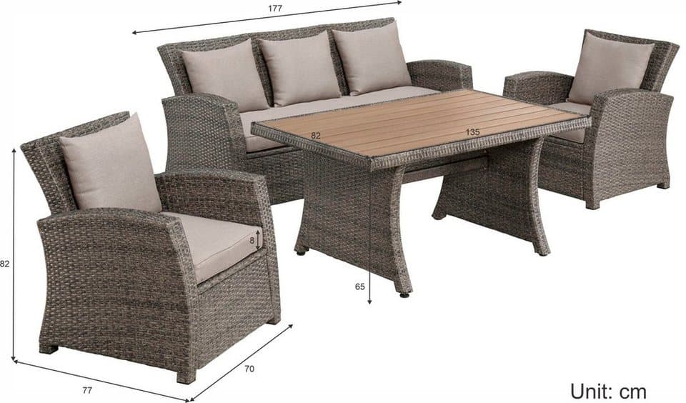 KONIFERA Gartenlounge-Set Siros, (Set, 12-tlg., 1x 3er Sofa, 2x Sessel, 1x Tisch 135x82x65cm, inkl. Auflagen), Polyrattan, Stahl, Tischplatte aus Nonwood, geeignet für 5 Personen - Thumbnail 19