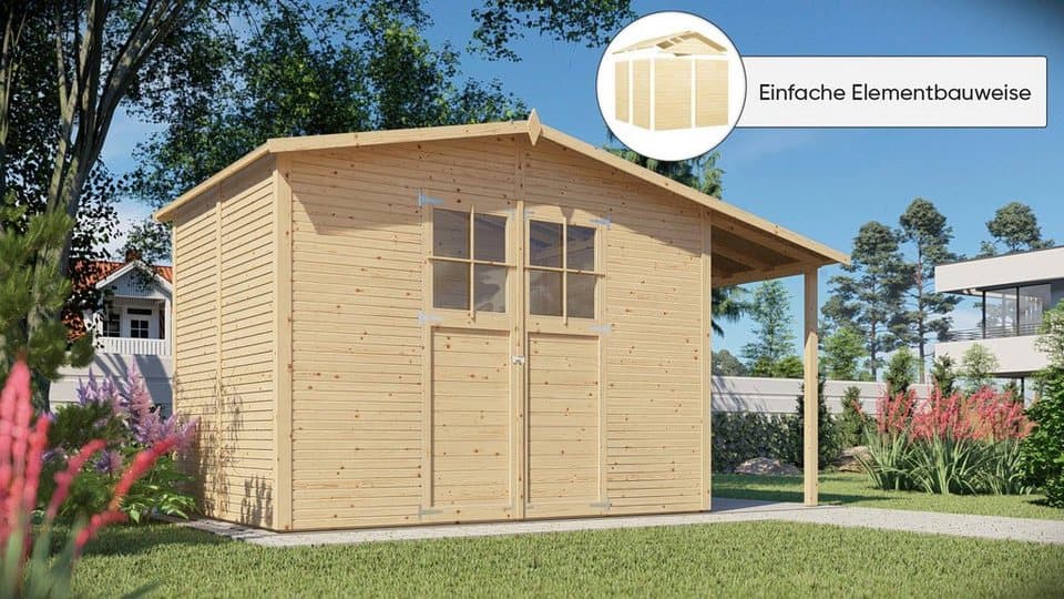 KONIFERA Gartenhaus Alto 4 PLUS Fineline Satteldach, BxT: 440x209 cm, mit Anbaudach - Bild 1