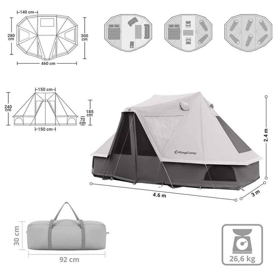 KingCamp Hauszelt Baumwollzelt Campingzelt Khan Villa Pavillon Famil - Thumbnail 2
