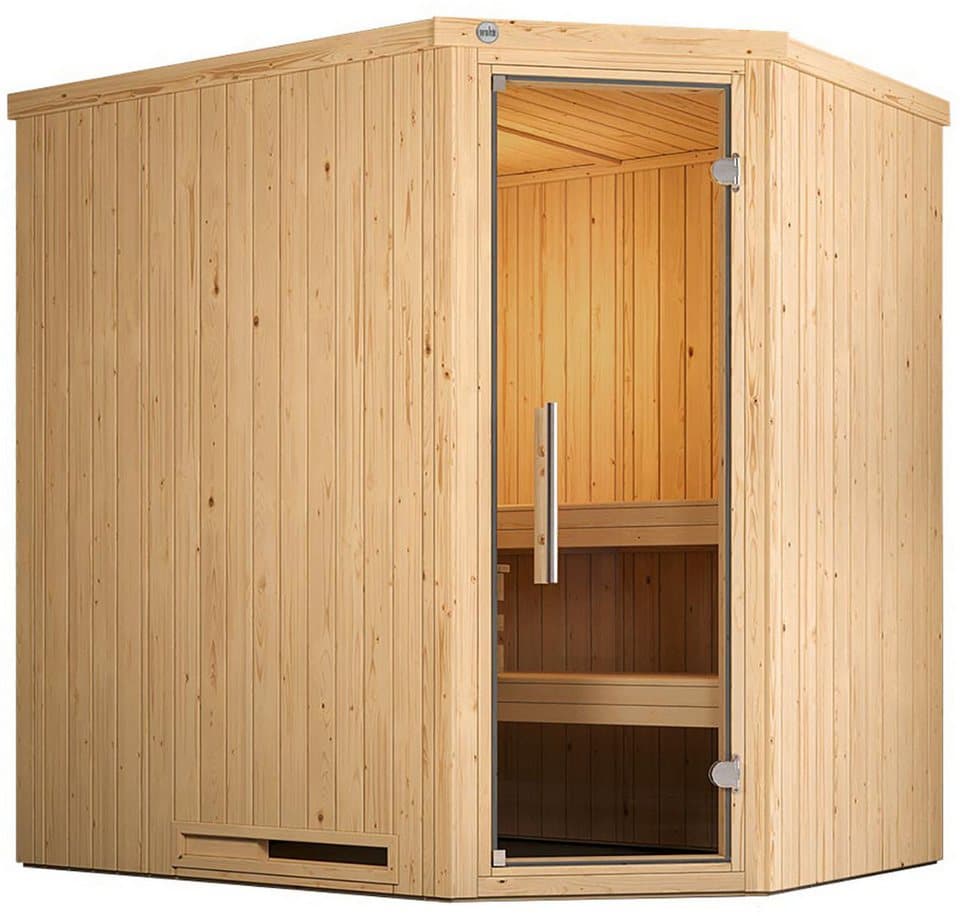 weka Sauna Element-Ecksauna VARBERG 1, BxTxH: 194 x 144 x 199 cm, 68 mm, vorgefertigte Elemente, moderne Ganzglastür - Bild 1